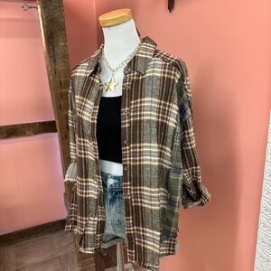 NEW! Very J Multicolor Plaid Distressed Button Up Shirt